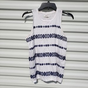 Madewell blue and white embroidered tank top
